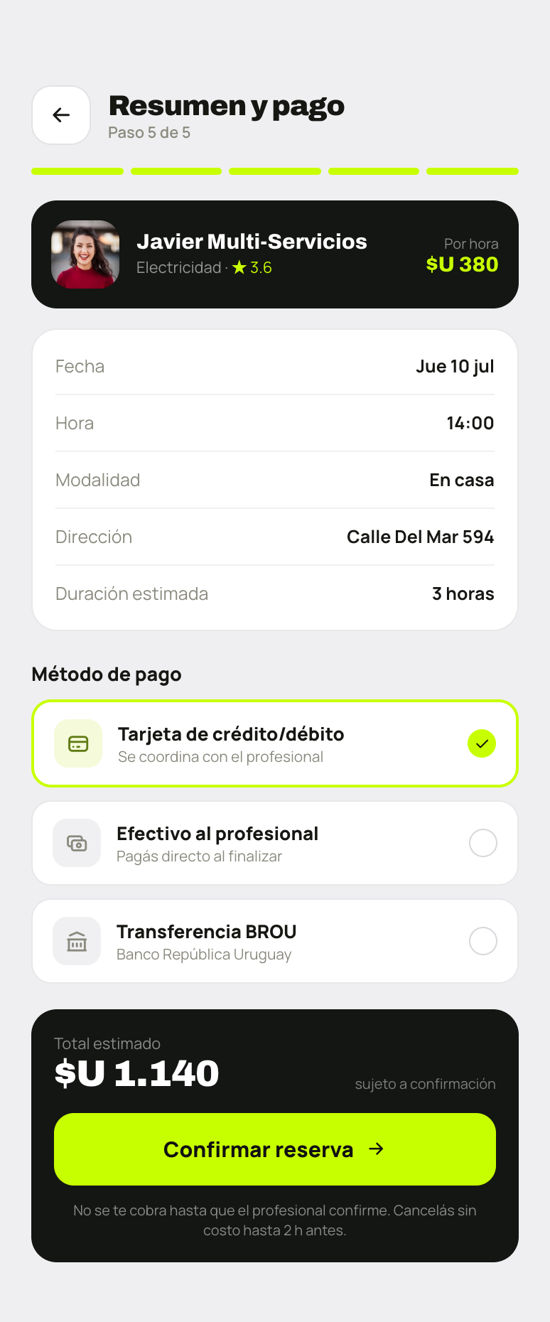 Resumen y pago